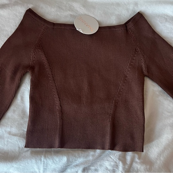 Charcoal ribbed off the shoulder top - Picture 2 of 5